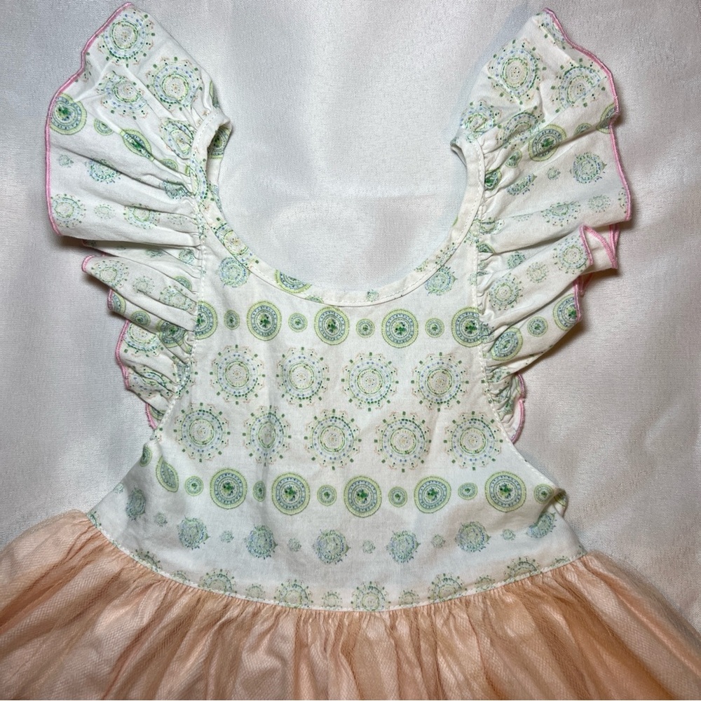 SweetHoney Peach and Green Tulle Skirt Patterned Dress Girl’s 5T - Picture 11 of 16